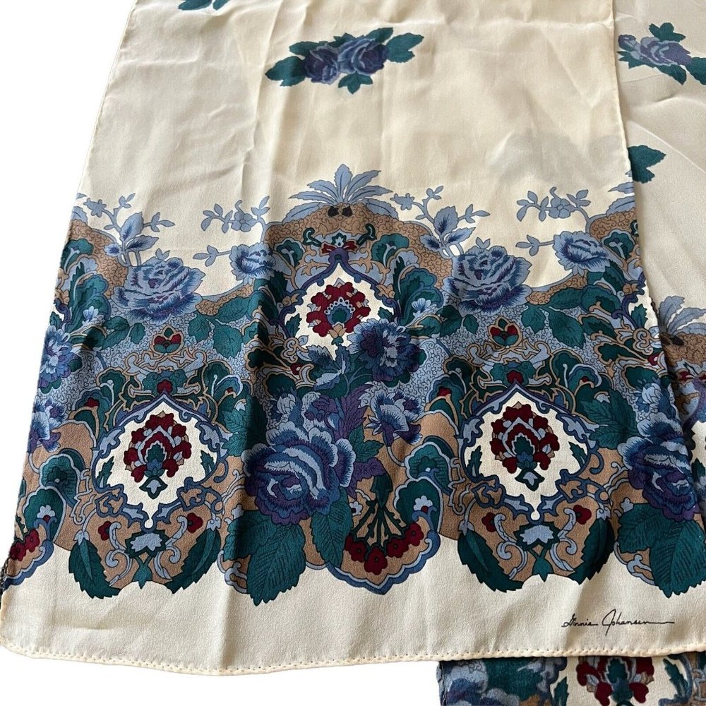 Ginnie Johansen Inc Vintage Scarf 1987 Cream With Blue Flowers 58x 11